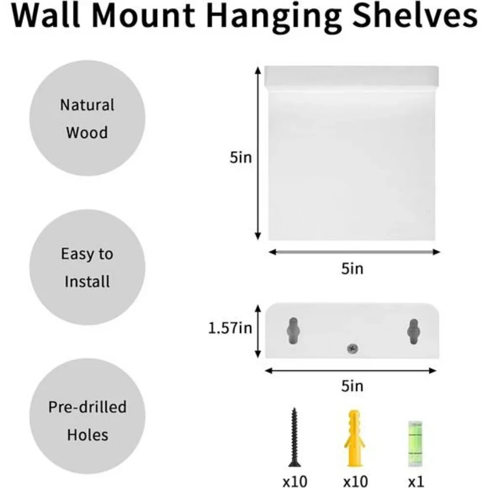 White Floating Wall Shelves Set of 4 Small Wood Shelf for Bedroom Bathroom